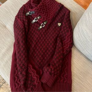 LCR Menswear Collection Chunky Knit Toggle Maroon Cardigan Sweater Men Size XXL